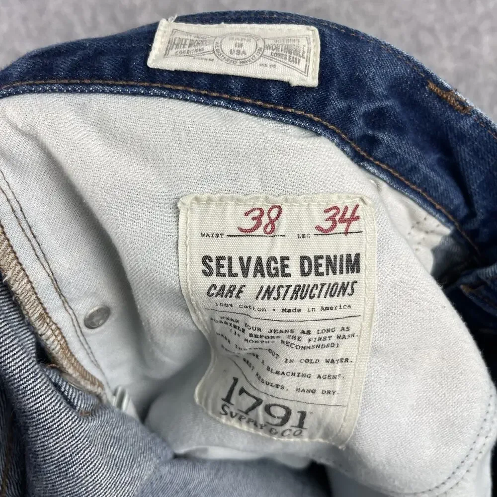 1791 Supply Co Selvedge Jeans Mens‎ 38x29 Classic Leg Dark Wash Button Fly USA*